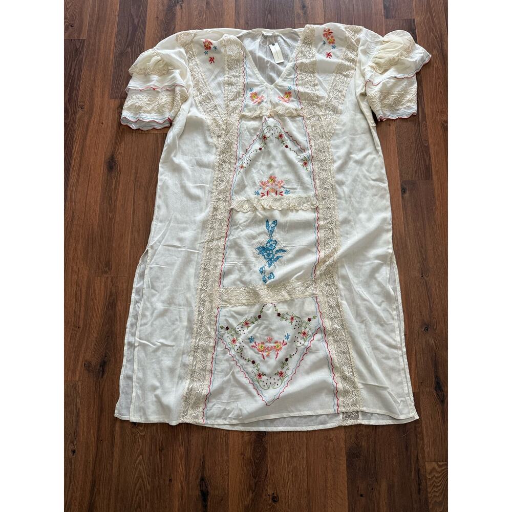 NEW By Anthropologie Embroidered Sheer Kaftan Dress One Size Color: Ivory Combo - Picture 2 of 11